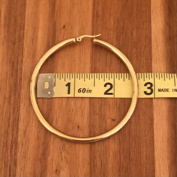 Oversized Gold Tone Brass Hoops | 2.5” Diameter - Picture 2 of 2